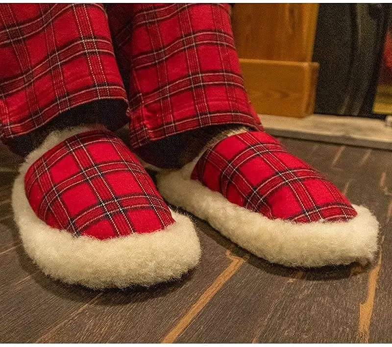 Irish Flannel Slippers, Tartan Fluffy Wool Winter House Shoes, Made in Ireland