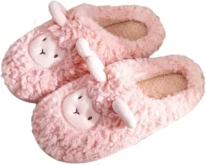 JadeRich Women's Cute Animal Slippers Winter Warm Fuzzy Plush House Slipper Cartoon Sheep Indoor Shoes