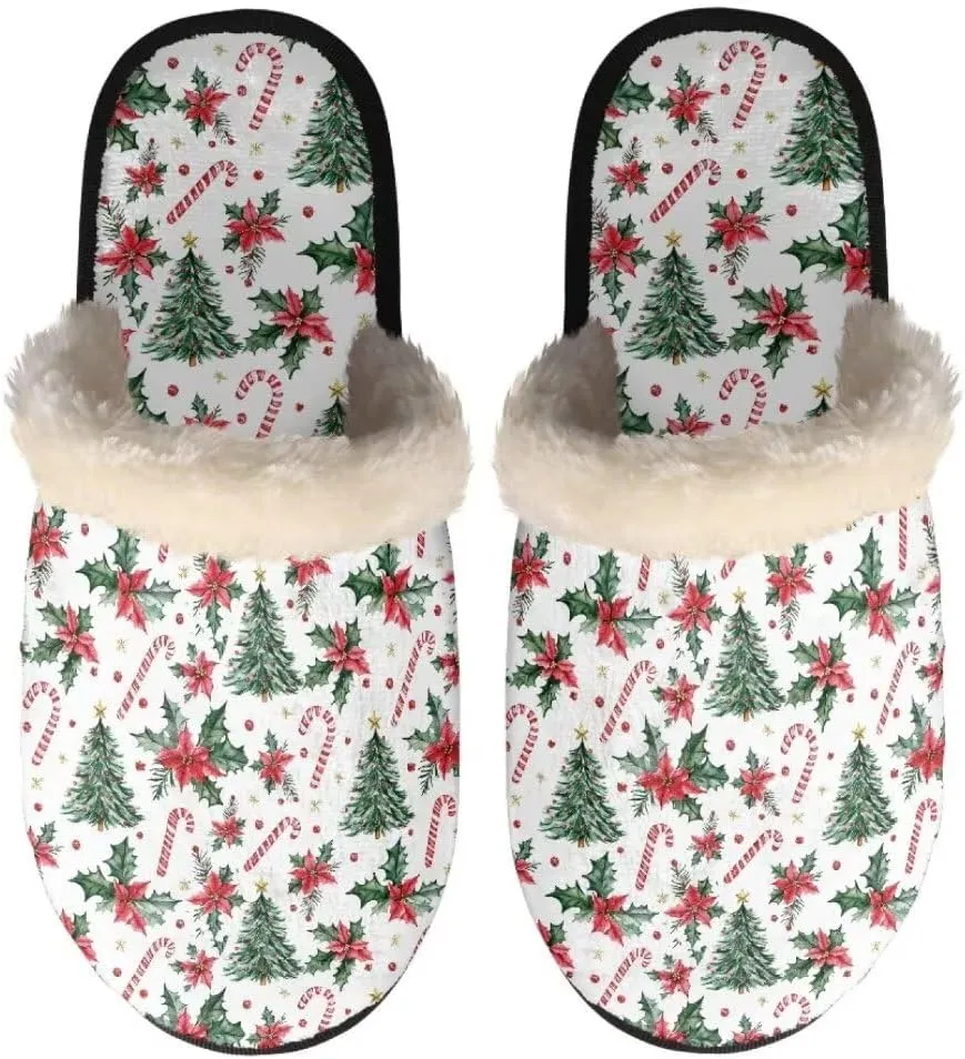 Jeiento Christmas Slippers for Men Women Comfortable Cotton Memory Foam Slippers Soft Fluffy Warm House Shoes Bedroom Slipper
