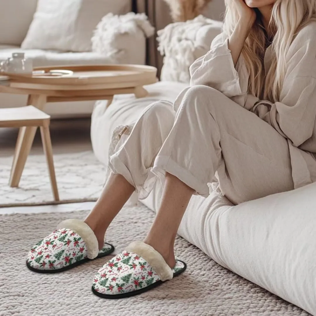 Jeiento Christmas Slippers for Men Women Comfortable Cotton Memory Foam Slippers Soft Fluffy Warm House Shoes Bedroom Slipper