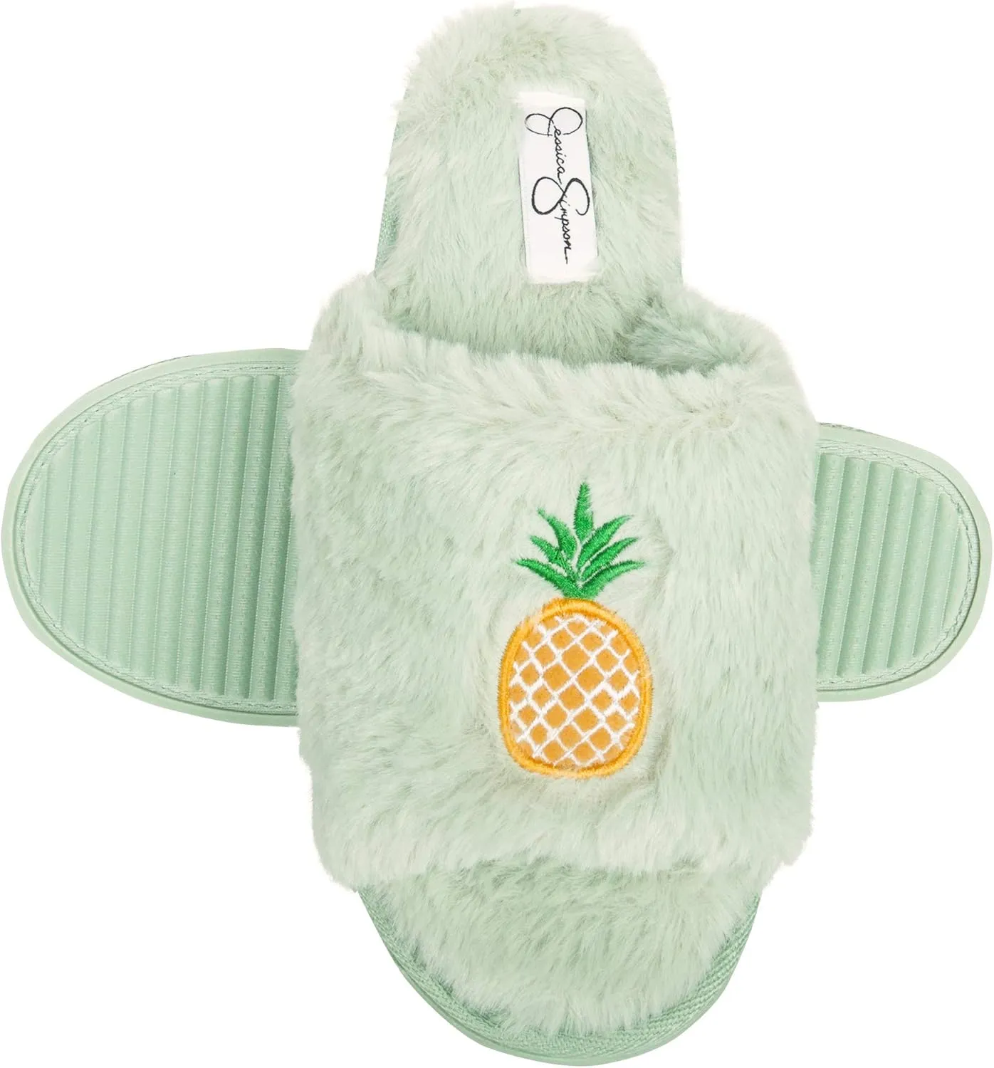 Jessica Simpson Women's Plush Faux Fur Fuzzy Slide on Open Toe Slipper with Memory Foam