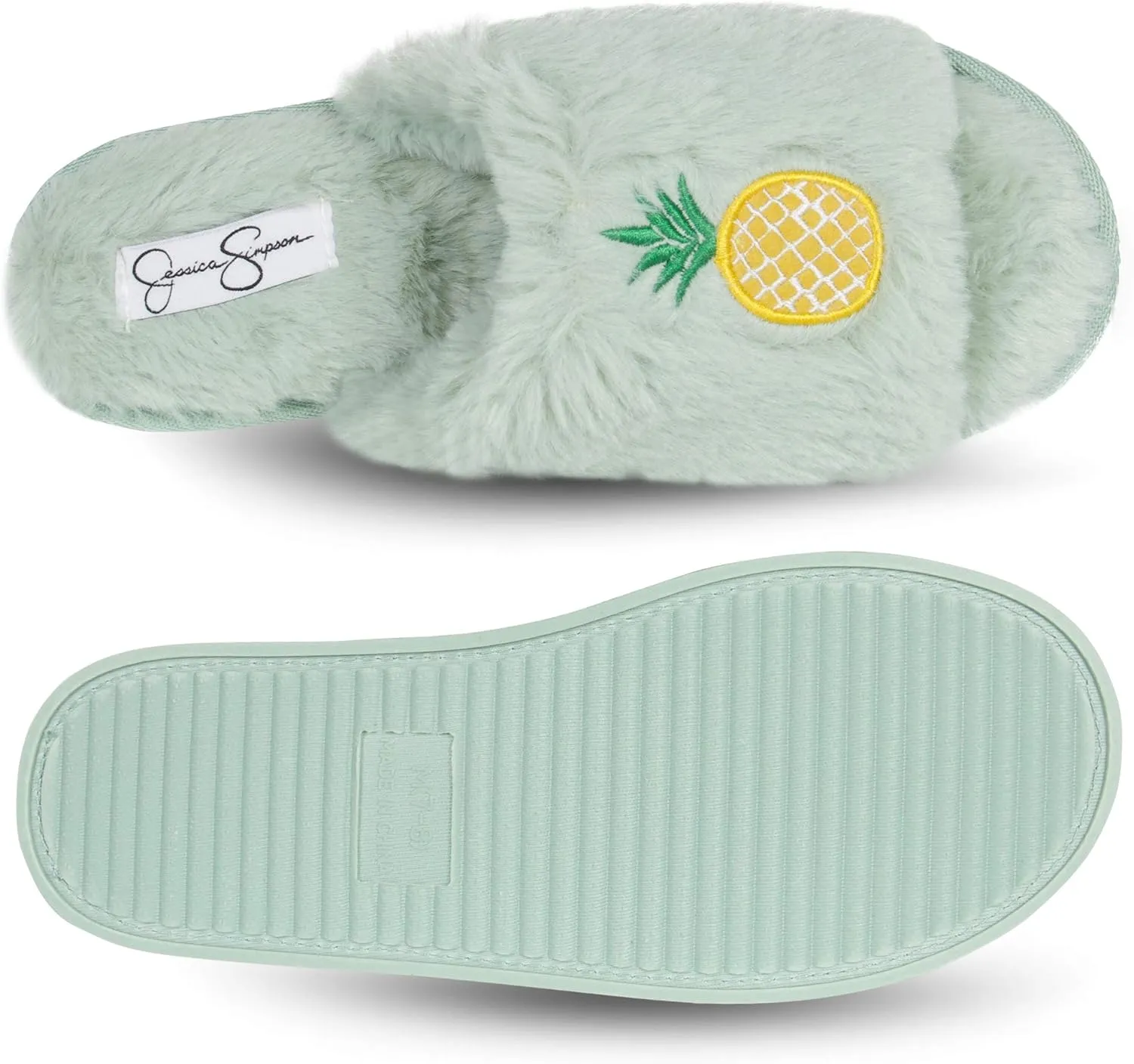 Jessica Simpson Women's Plush Faux Fur Fuzzy Slide on Open Toe Slipper with Memory Foam
