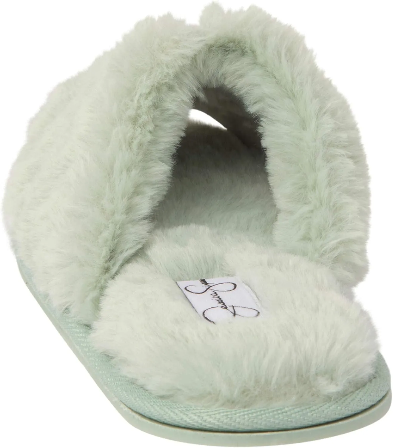 Jessica Simpson Women's Plush Faux Fur Fuzzy Slide on Open Toe Slipper with Memory Foam