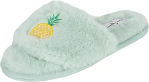 Jessica Simpson Women's Plush Faux Fur Fuzzy Slide on Open Toe Slipper with Memory Foam