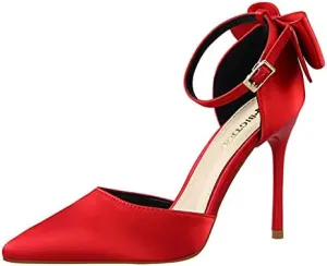 JiangWei Shu Women's High Heel Sandal Satin Bow Knot Pointed Toe Party Shoes