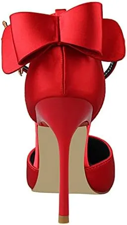 JiangWei Shu Women's High Heel Sandal Satin Bow Knot Pointed Toe Party Shoes