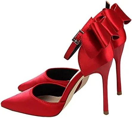 JiangWei Shu Women's High Heel Sandal Satin Bow Knot Pointed Toe Party Shoes
