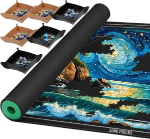 Jigsaw Puzzle Mat Roll Up, Portable Saver Pad 48” x 30.7” Up to 2000 Pieces, Puzzles Matt Rollup with Non-Slip Rubber Bottom & Smooth Top. (6 Puzzle Sorting Trays & 1 Storage Bag)