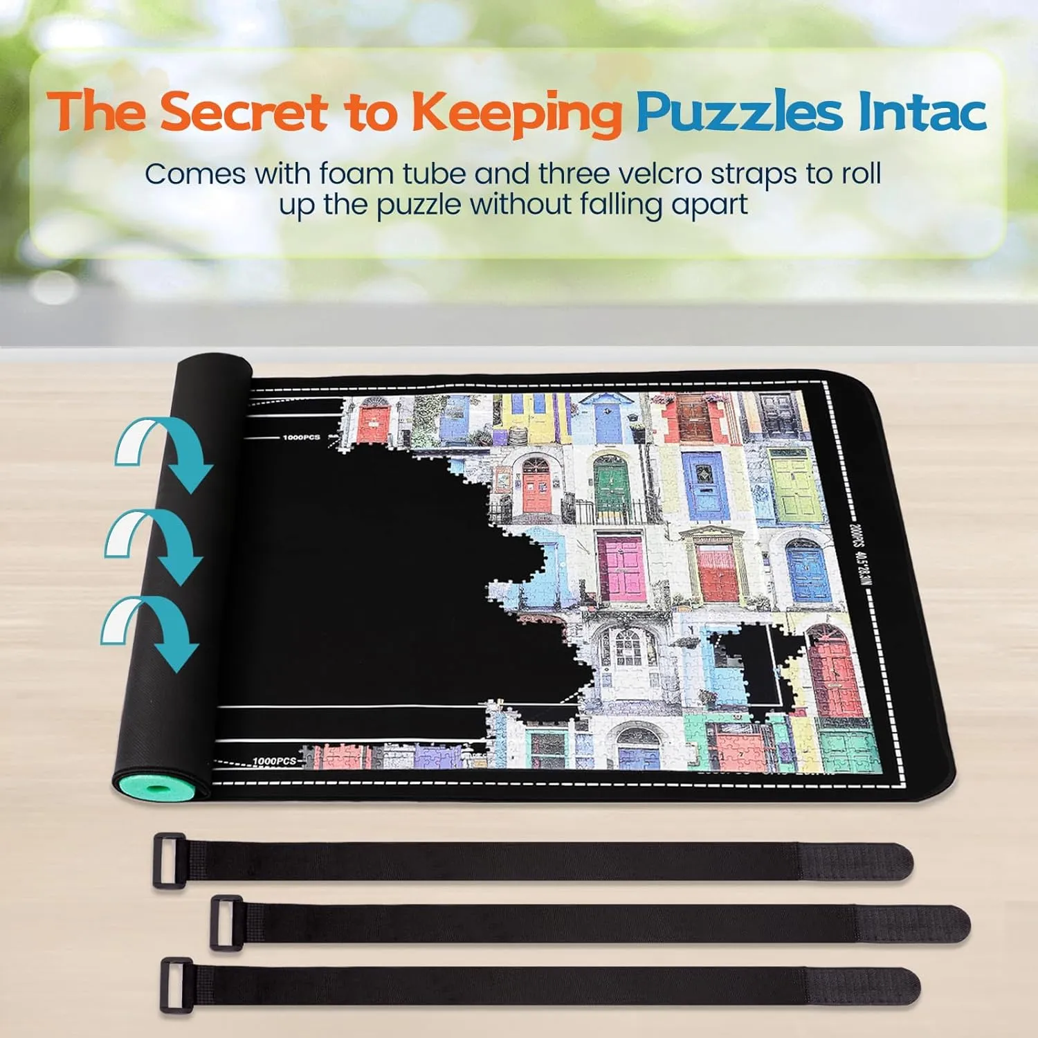 Jigsaw Puzzle Mat Roll Up, Portable Saver Pad 48” x 30.7” Up to 2000 Pieces, Puzzles Matt Rollup with Non-Slip Rubber Bottom & Smooth Top. (6 Puzzle Sorting Trays & 1 Storage Bag)