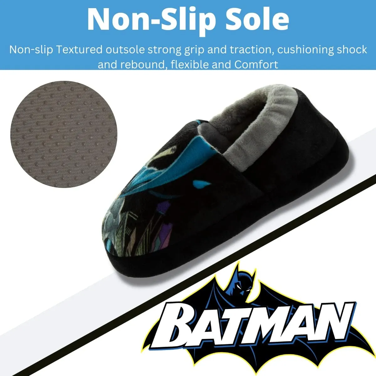 Josmo Boy's Batman Slipper Dark Knight Superhero Lightweight Comfort Soft Aline Plush House Shoes