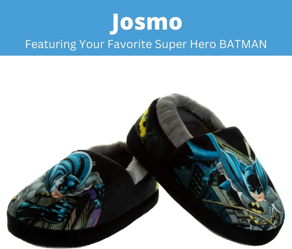 Josmo Boy's Batman Slipper Dark Knight Superhero Lightweight Comfort Soft Aline Plush House Shoes