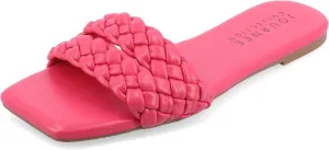 Journee Braided Open Square Toe Banded Flat Slip On Padded Sawyerr Casual Fashion Woven Slide Sandals