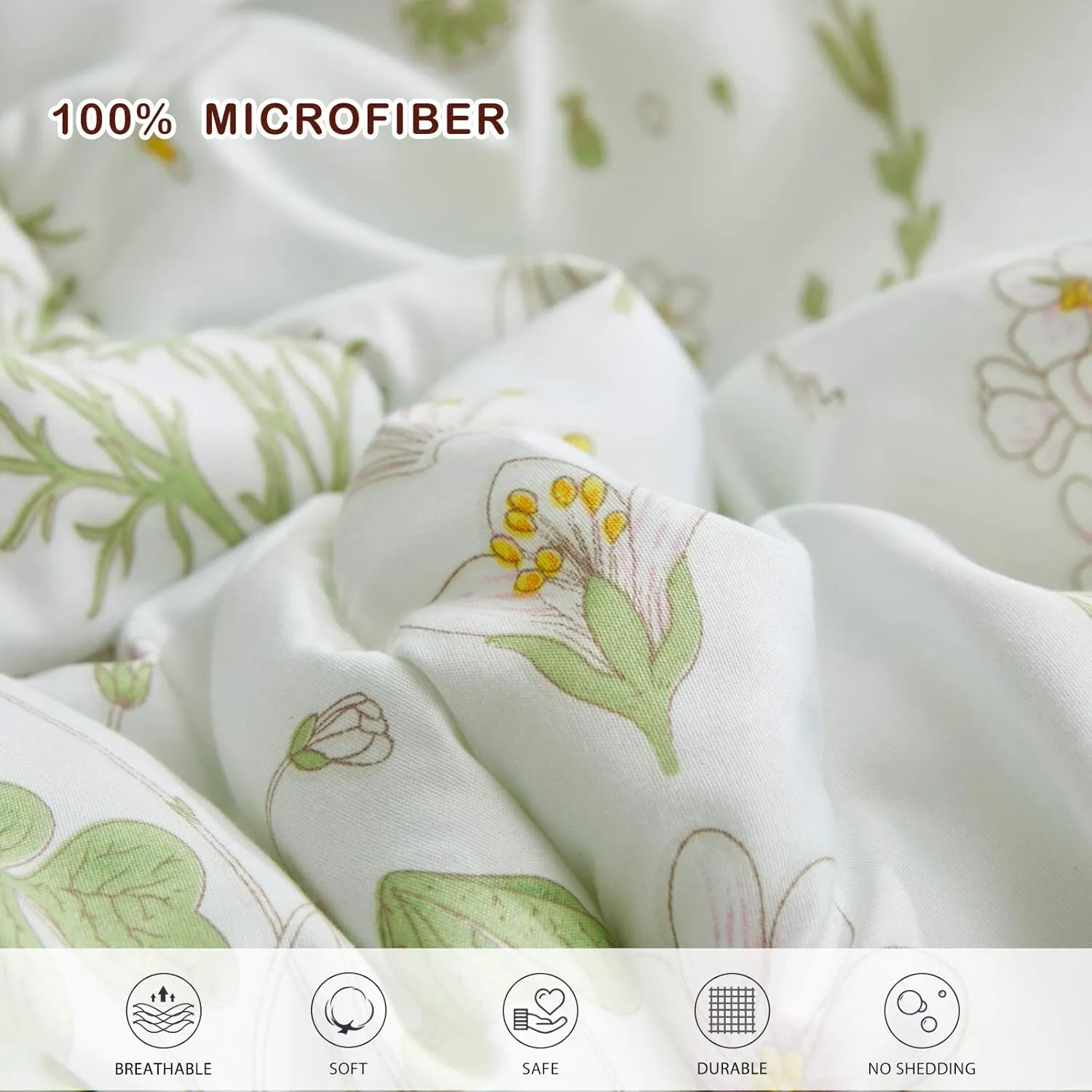 Joyreap 6 Piece Bed in a Bag Twin, Green Leaves Yellow Flower Botanical Design, Smooth Soft Microfiber Comforter Set (1 Comforter, 2 Pillow Shams, 1 Flat Sheet, 1 Fitted Sheet, 1 Pillowcase)