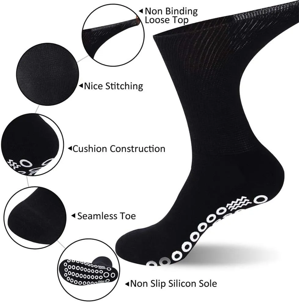 JSPA Non Skid Crew Socks, Anti Slip Socks for Barre Yoga Pilates Maternity Pregnancy Hospital Men Women Bariatric Extra Wide Slipper Socks for People with Swollen feet Diabetes & Edema 4 Pairs Black