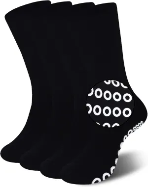 JSPA Non Skid Crew Socks, Anti Slip Socks for Barre Yoga Pilates Maternity Pregnancy Hospital Men Women Bariatric Extra Wide Slipper Socks for People with Swollen feet Diabetes & Edema 4 Pairs Black