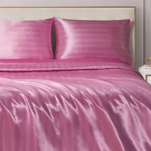 Juicy Couture Silky Satin Damask Sheet Set - Luxury Pink Bedding - Smooth Satin Striped Sheets - King Size