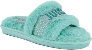 Juicy Couture Women's Plush Faux Fur Slippers – Cozy Open-Toe Slides, Soft Indoor/Outdoor House Shoes