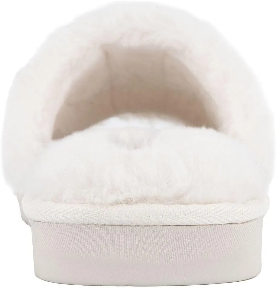 Juicy Couture Women's Plush Faux Fur Slippers – Cozy Open-Toe Slides, Soft Indoor/Outdoor House Shoes
