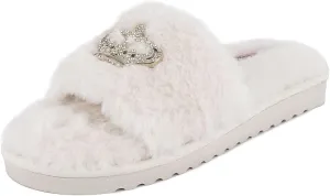 Juicy Couture Women's Plush Faux Fur Slippers – Cozy Open-Toe Slides, Soft Indoor/Outdoor House Shoes