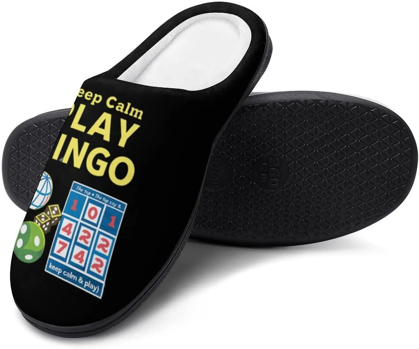 Keep Calm Play Bingo Men's Cotton Slipper Shoes Printed Funny Soft Anti-Skid Sole Home Shoe for House Indoor Outdoor