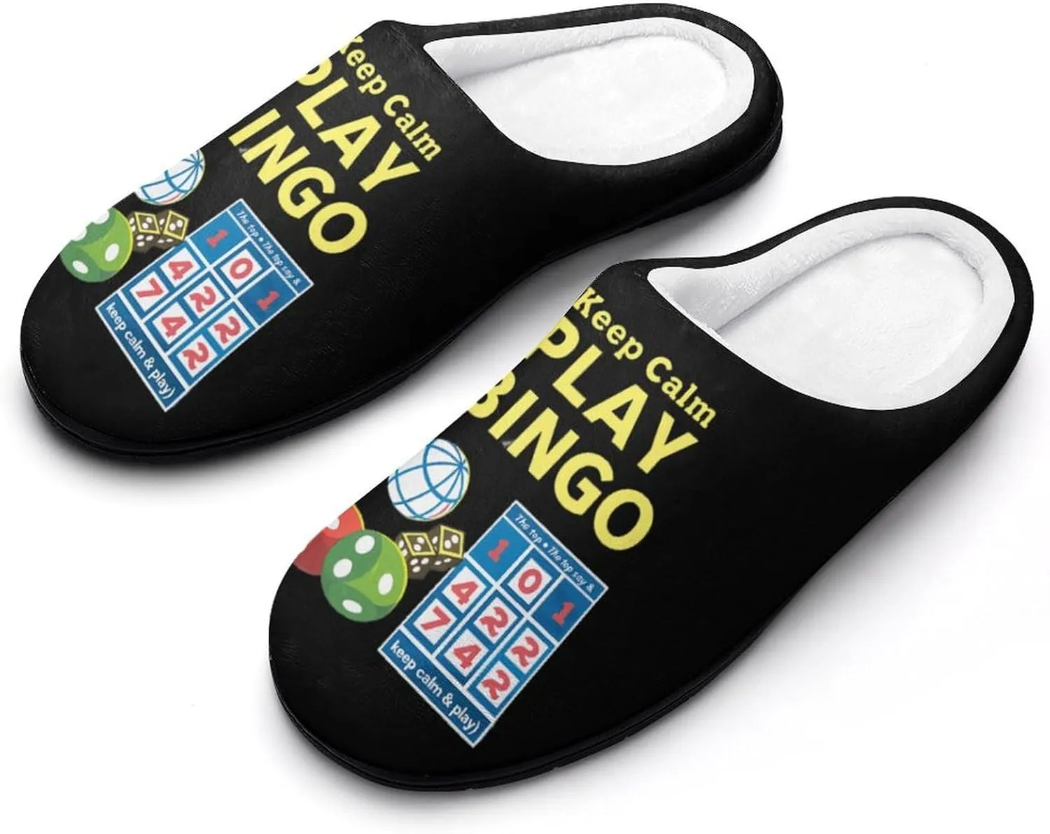 Keep Calm Play Bingo Men's Cotton Slipper Shoes Printed Funny Soft Anti-Skid Sole Home Shoe for House Indoor Outdoor
