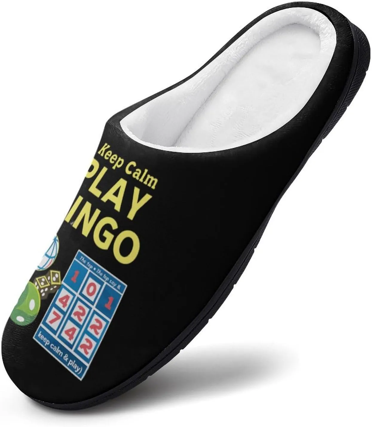 Keep Calm Play Bingo Men's Cotton Slipper Shoes Printed Funny Soft Anti-Skid Sole Home Shoe for House Indoor Outdoor
