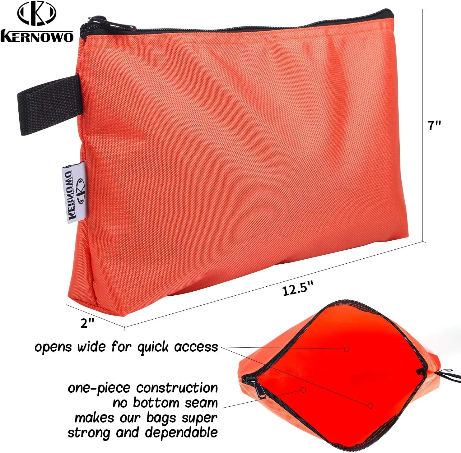 KERNOWO 5 Pcs Premium Tool Pouch Zipper Bag, Small Utility Bags, 12.5 X 7 X 2 Inch Bank Deposit Bag With Dependable Smooth Nylon Zippers