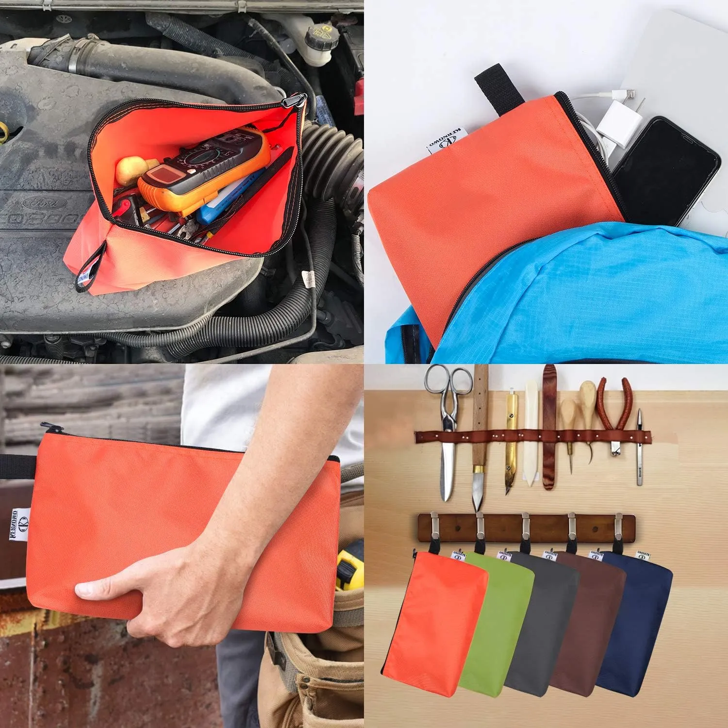 KERNOWO 5 Pcs Premium Tool Pouch Zipper Bag, Small Utility Bags, 12.5 X 7 X 2 Inch Bank Deposit Bag With Dependable Smooth Nylon Zippers