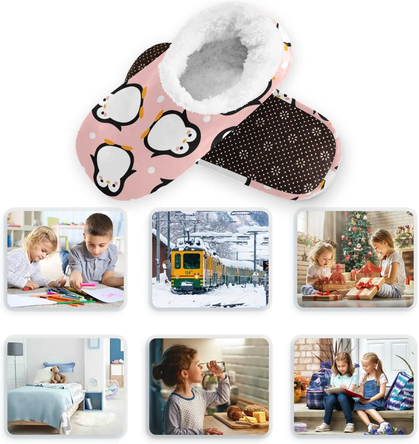 Kids Boys Girls Slippers Soft Memory Foam Indoor Toddler House Slipper Non Slip Spa Travel Household Shoes for Winter Home Bedroom Christmas Halloween Cow Car Duck Leopard..