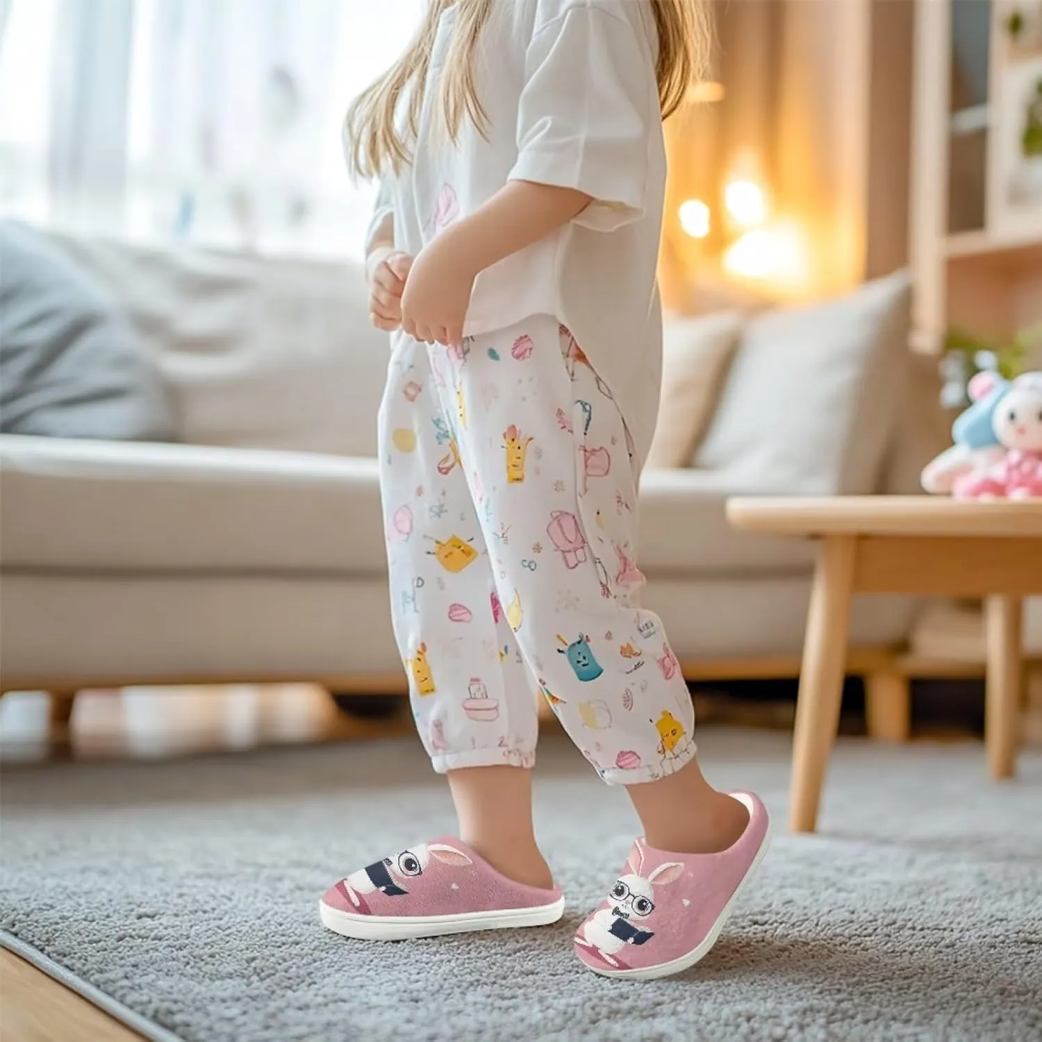 Kids Cute Slippers for Boy Girls Soft Fluffy Plush Slippers Animal Print House Shoes Non Slip Warm Slippers US 9-15