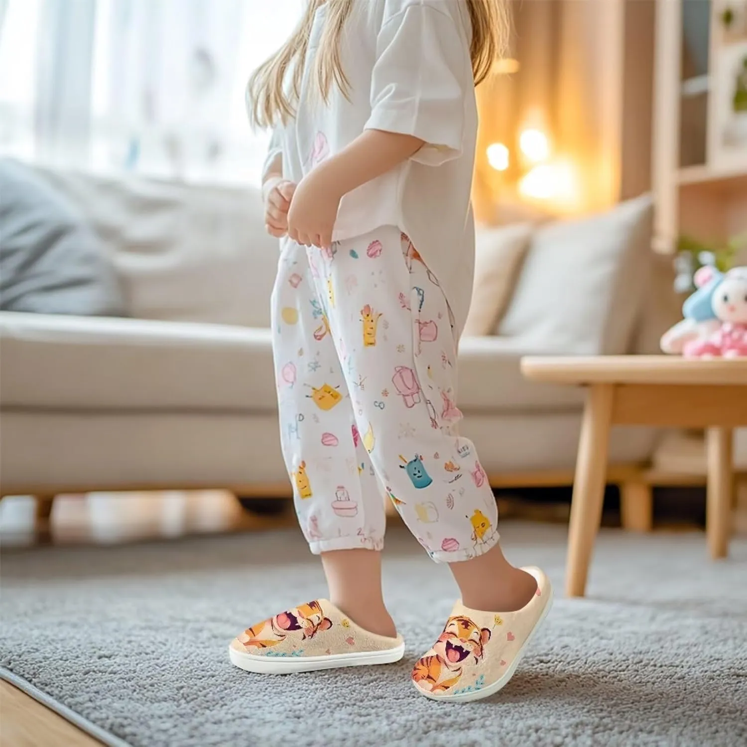 Kids Cute Slippers for Boy Girls Soft Fluffy Plush Slippers Animal Print House Shoes Non Slip Warm Slippers US 9-15