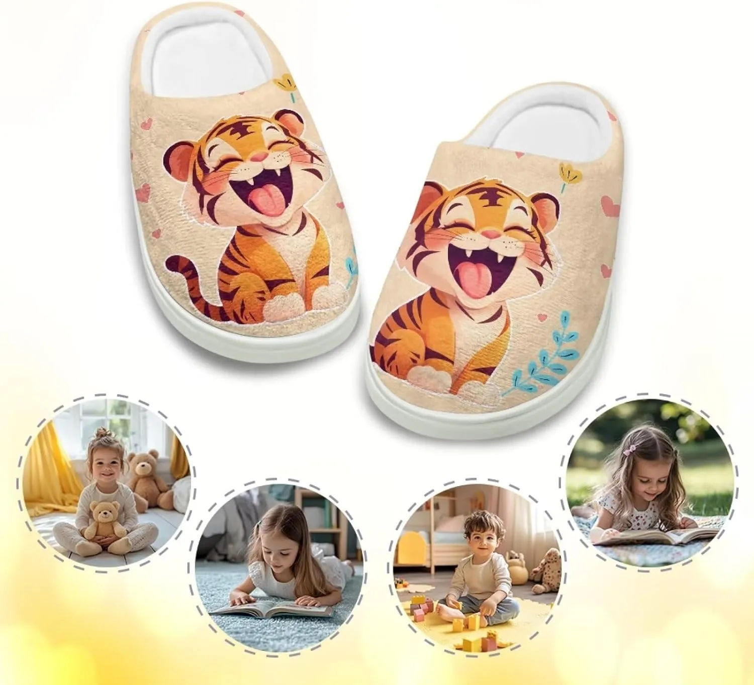 Kids Cute Slippers for Boy Girls Soft Fluffy Plush Slippers Animal Print House Shoes Non Slip Warm Slippers US 9-15
