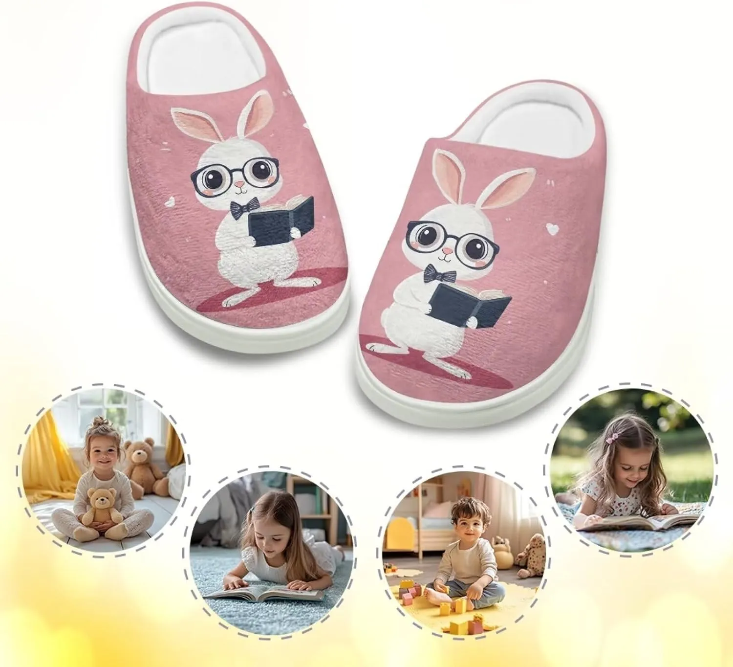 Kids Cute Slippers for Boy Girls Soft Fluffy Plush Slippers Animal Print House Shoes Non Slip Warm Slippers US 9-15