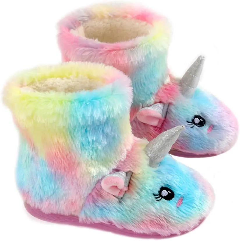 Kids Fuzzy Warm Soft Boot Slipper Non-Slip House Shoes Outdoor Indoor Winter Knitted Cozy Warm Girls Boys Slipper