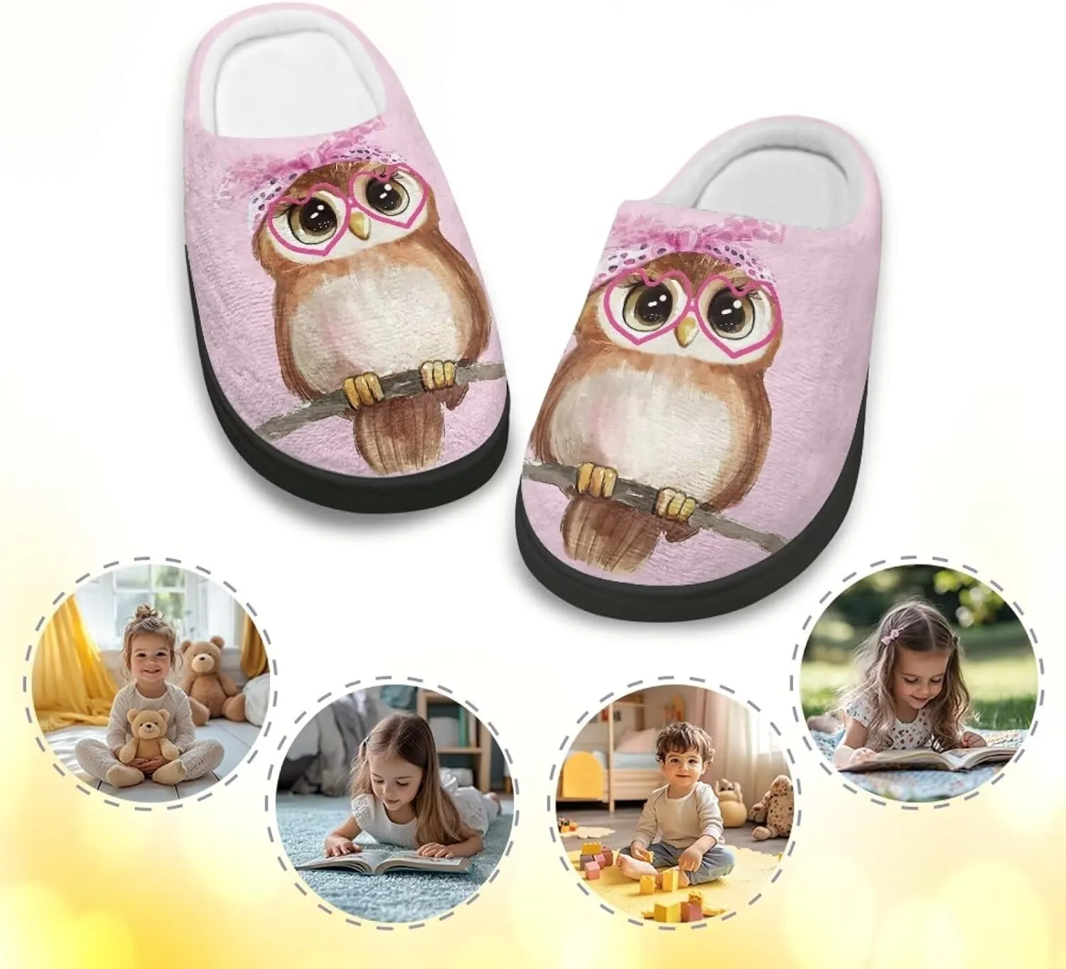 Kids Slippers Winter Plush Warm Slippers Animal Print House Shoes Soft Fuzzy Slippers Indoor Non Slip Cotton Shoes for Boys Girls US 9-15