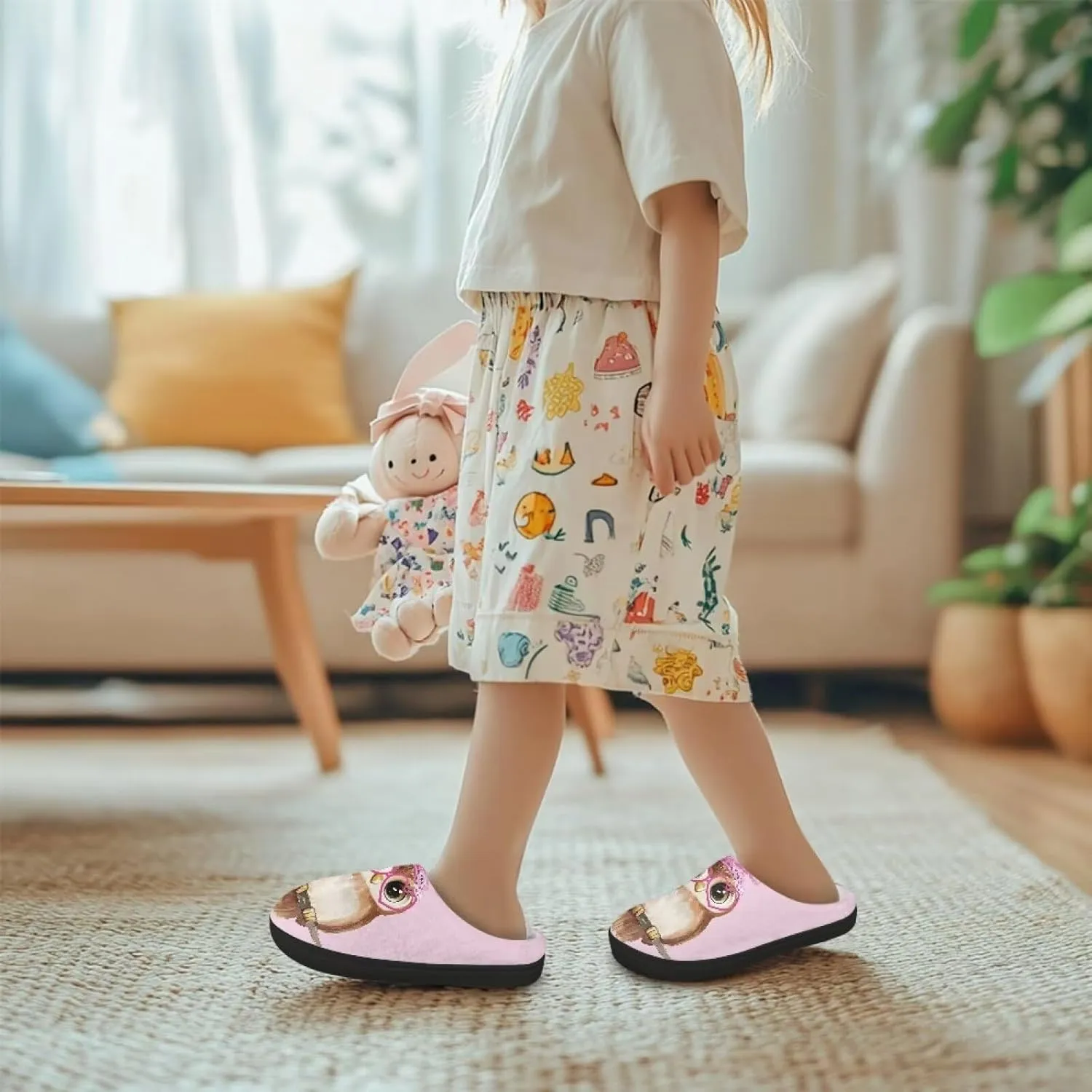 Kids Slippers Winter Plush Warm Slippers Animal Print House Shoes Soft Fuzzy Slippers Indoor Non Slip Cotton Shoes for Boys Girls US 9-15