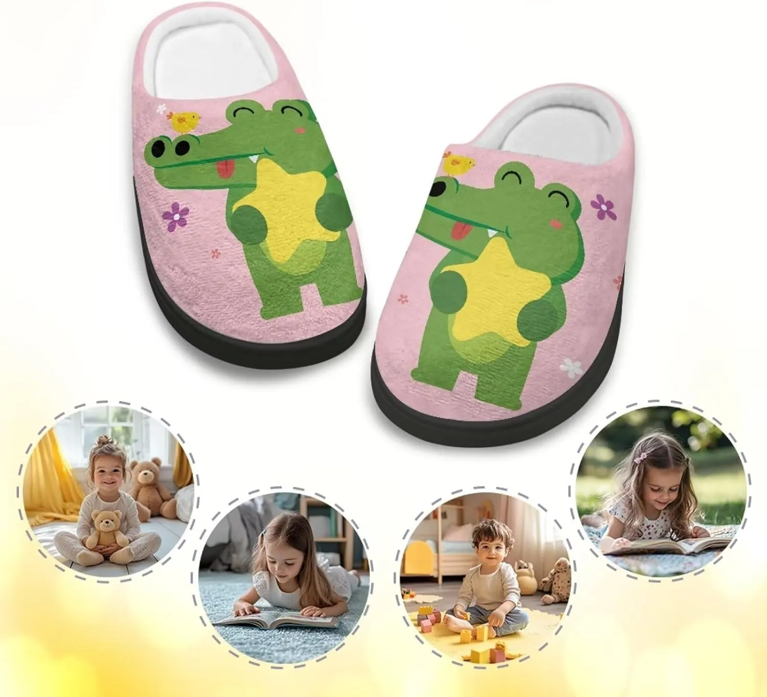 Kids Slippers Winter Plush Warm Slippers Animal Print House Shoes Soft Fuzzy Slippers Indoor Non Slip Cotton Shoes for Boys Girls US 9-15
