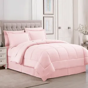 King Size Comforter Set 8 Piece Bed in a Bag with Bed Skirt, Fitted Sheet, Flat Sheet, 2 Pillowcases, 2 Pillow Shams, King, Dobby Pale Pink