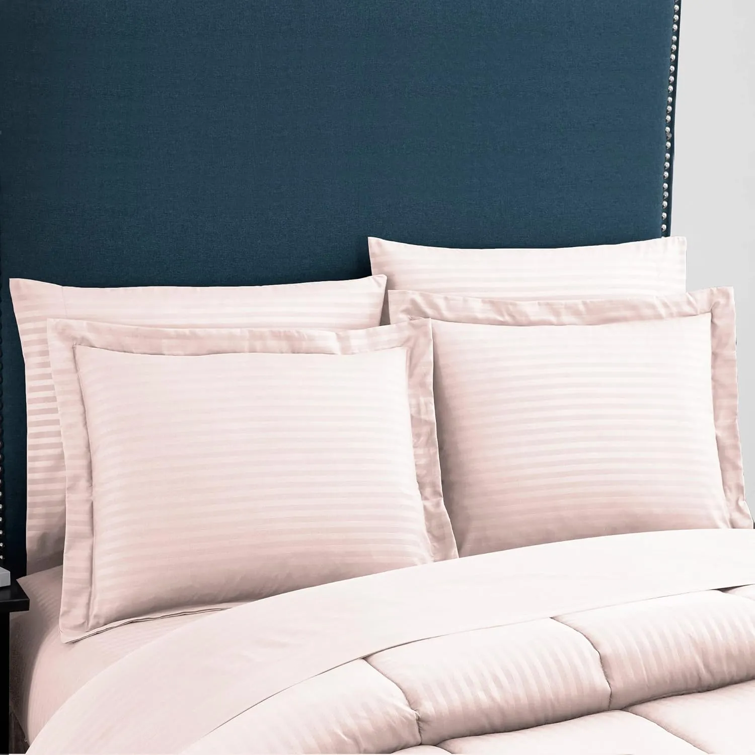 King Size Comforter Set 8 Piece Bed in a Bag with Bed Skirt, Fitted Sheet, Flat Sheet, 2 Pillowcases, 2 Pillow Shams, King, Dobby Pale Pink