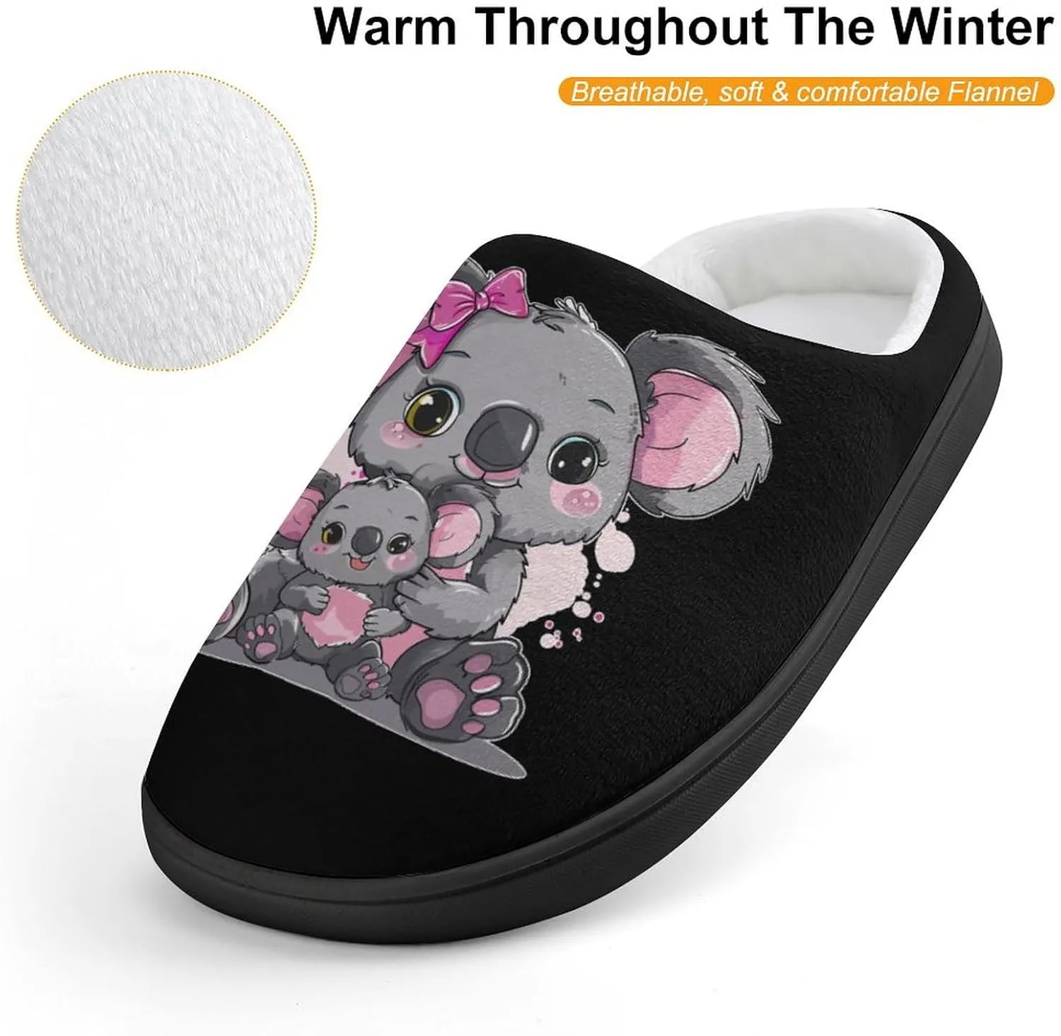 Koala Mommy Kids Toddler Cotton Slippers Slip-on House Shoes for Bedroom Indoor Outdoor