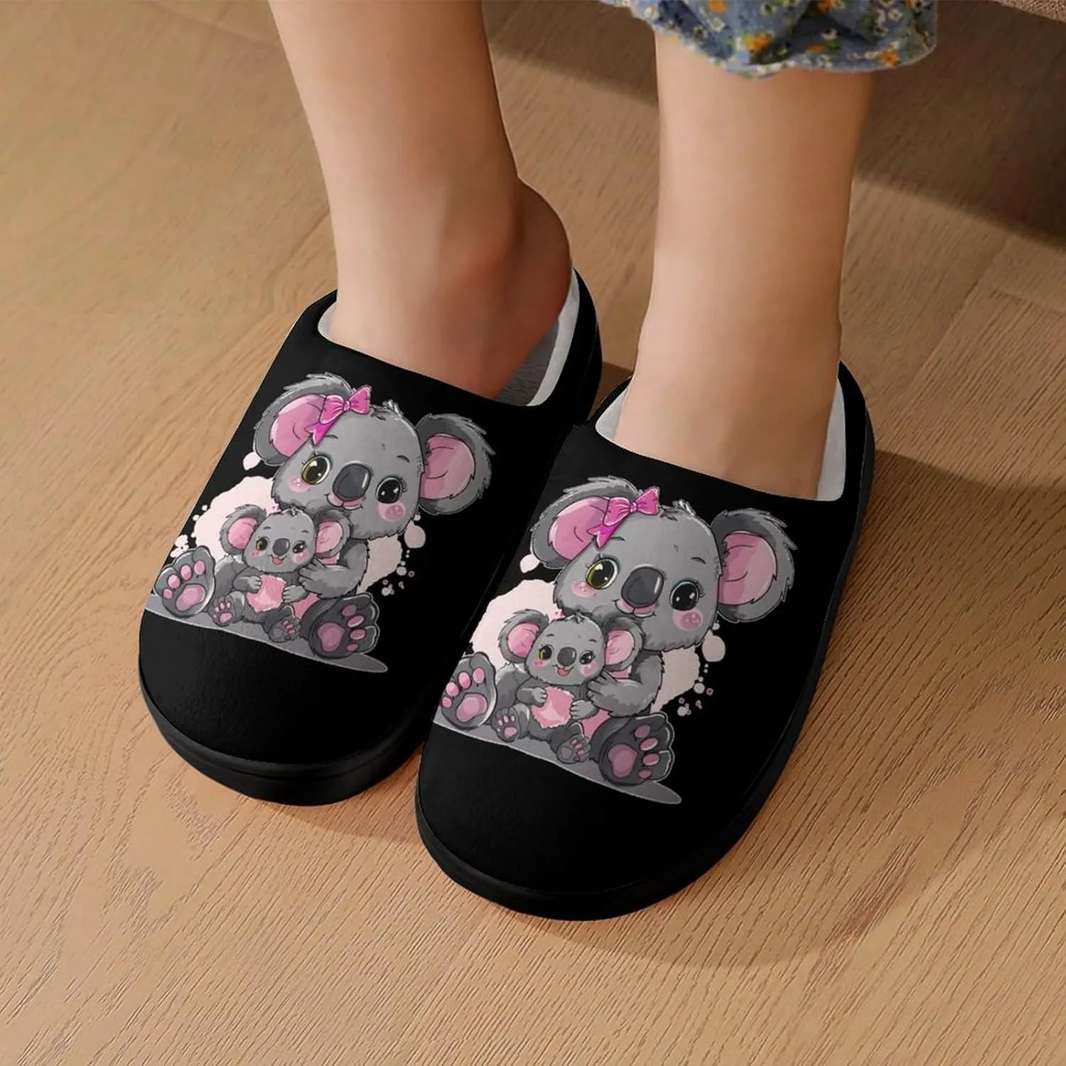 Koala Mommy Kids Toddler Cotton Slippers Slip-on House Shoes for Bedroom Indoor Outdoor
