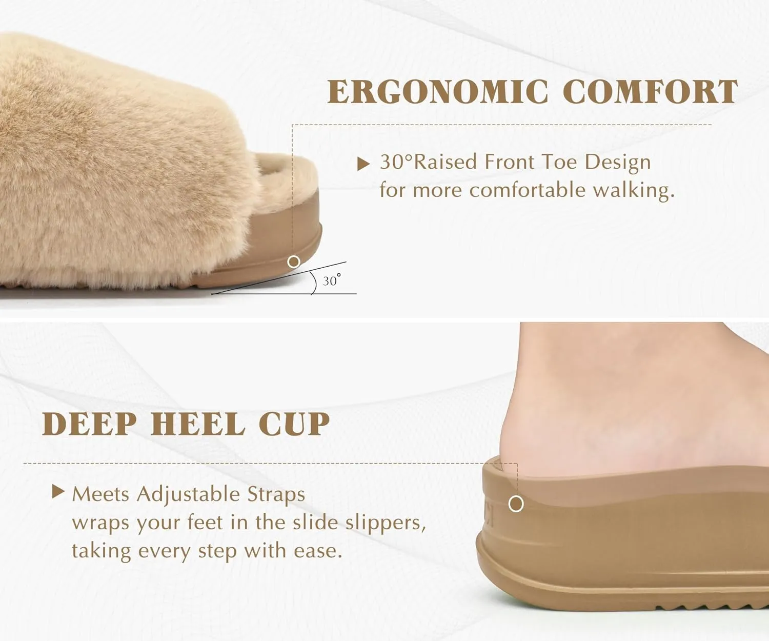 KuaiLu Women's Orthotic Slippers With Arch Support Soft Cushion Sandal Slippers for Woman Ladies Fashion Open Toe Faux Fur Platform Slipper Indoor Outdoor Size 6~12