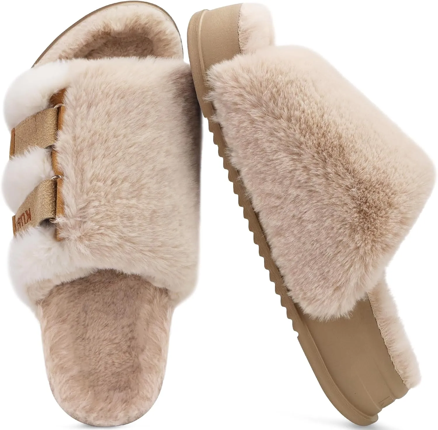 KuaiLu Women's Orthotic Slippers With Arch Support Soft Cushion Sandal Slippers for Woman Ladies Fashion Open Toe Faux Fur Platform Slipper Indoor Outdoor Size 6~12