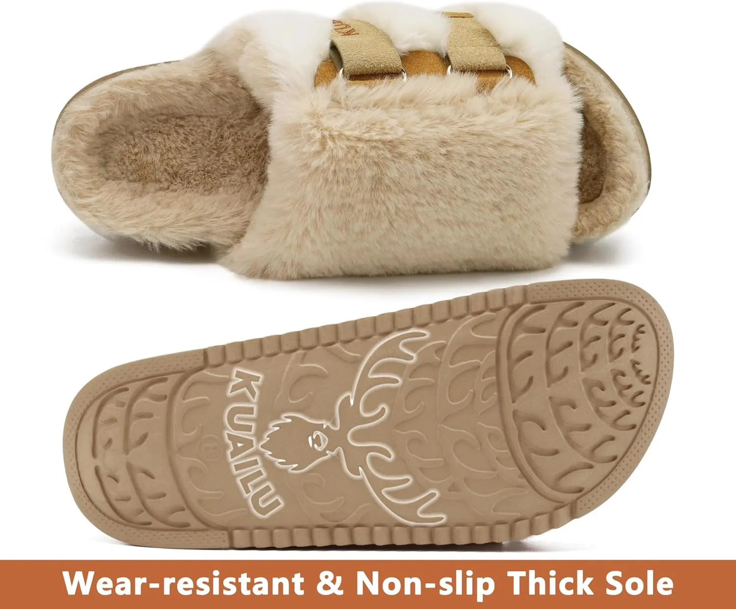 KuaiLu Women's Orthotic Slippers With Arch Support Soft Cushion Sandal Slippers for Woman Ladies Fashion Open Toe Faux Fur Platform Slipper Indoor Outdoor Size 6~12
