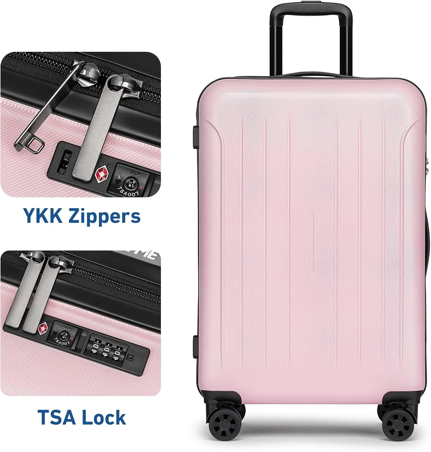 KYME 24 Inch Checked Luggage, Durable Hardcase with TSA Lock & Smooth Spinner Wheels, Pink