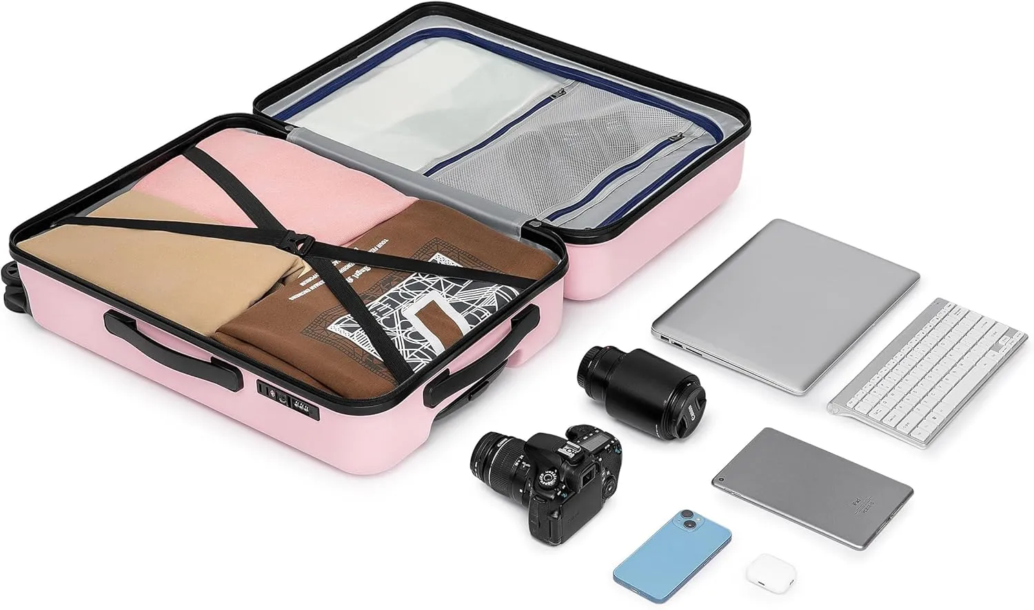 KYME 24 Inch Checked Luggage, Durable Hardcase with TSA Lock & Smooth Spinner Wheels, Pink