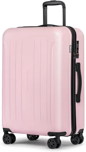 KYME 24 Inch Checked Luggage, Durable Hardcase with TSA Lock & Smooth Spinner Wheels, Pink