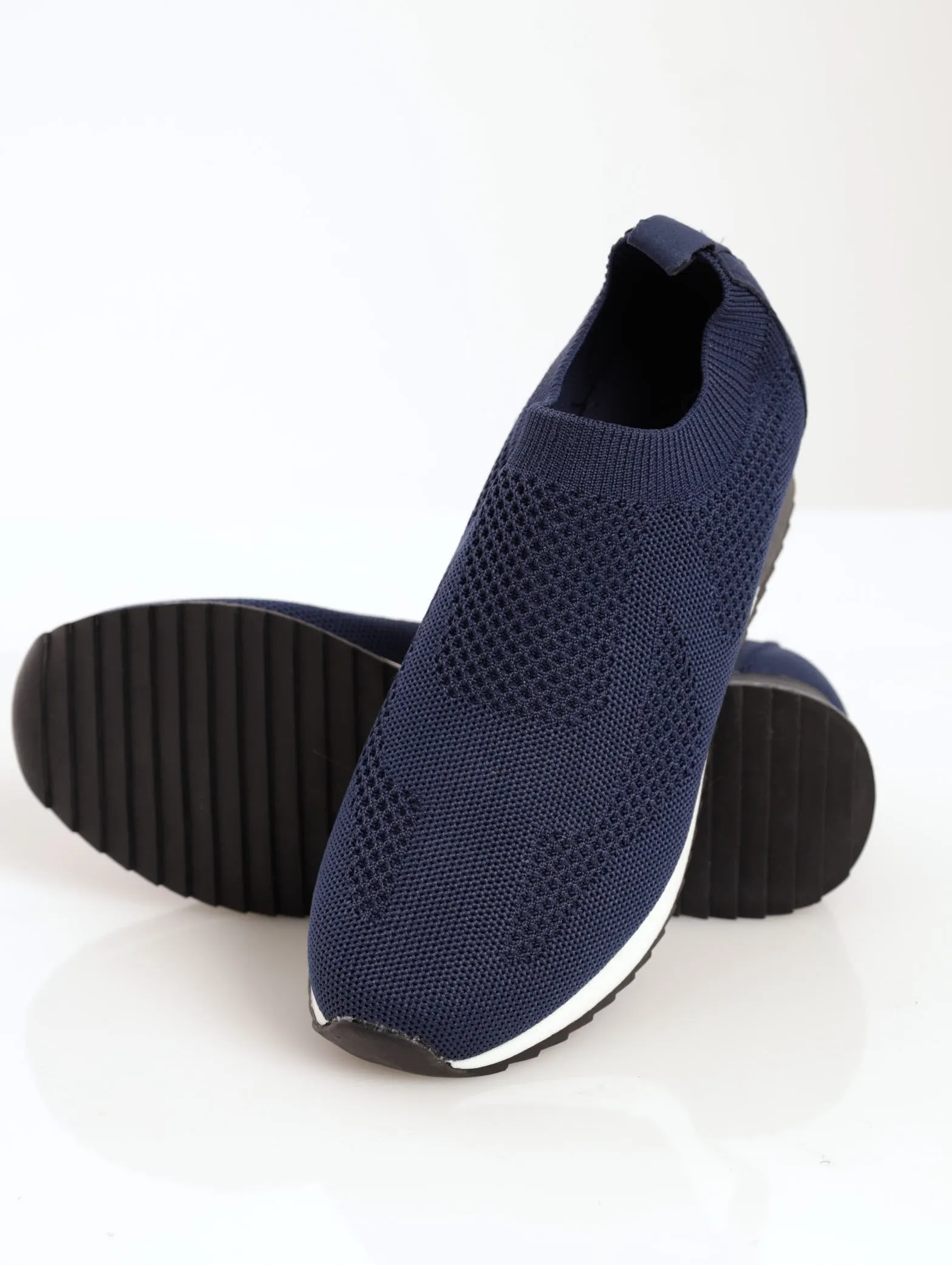 Ladies Knit Retro Sneaker - Navy