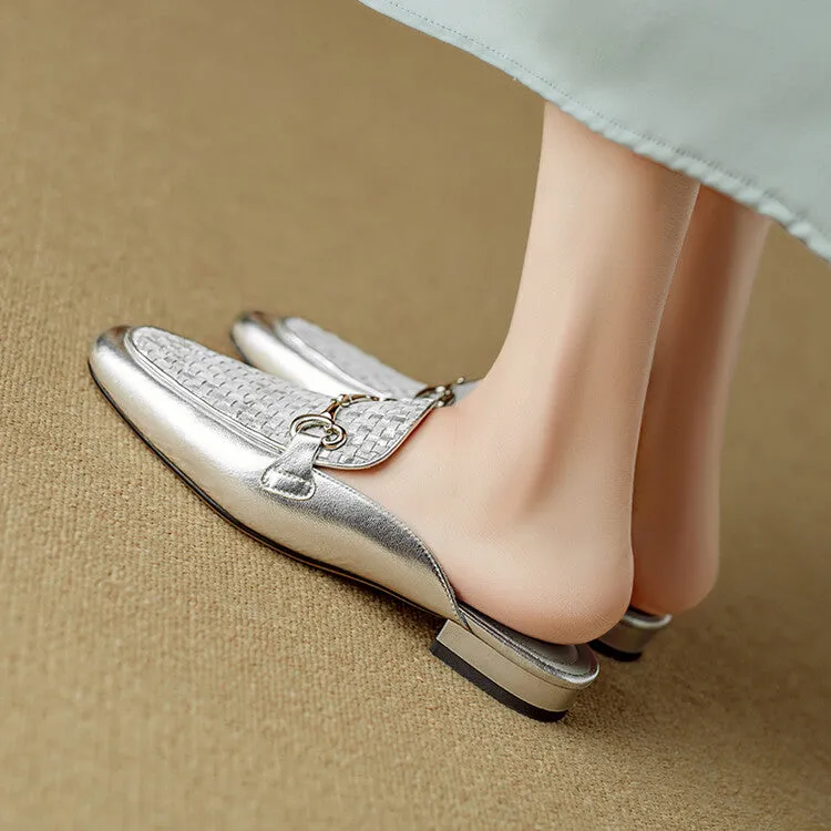 Ladies Round Toe Metal Bit Detail Mule Slip on