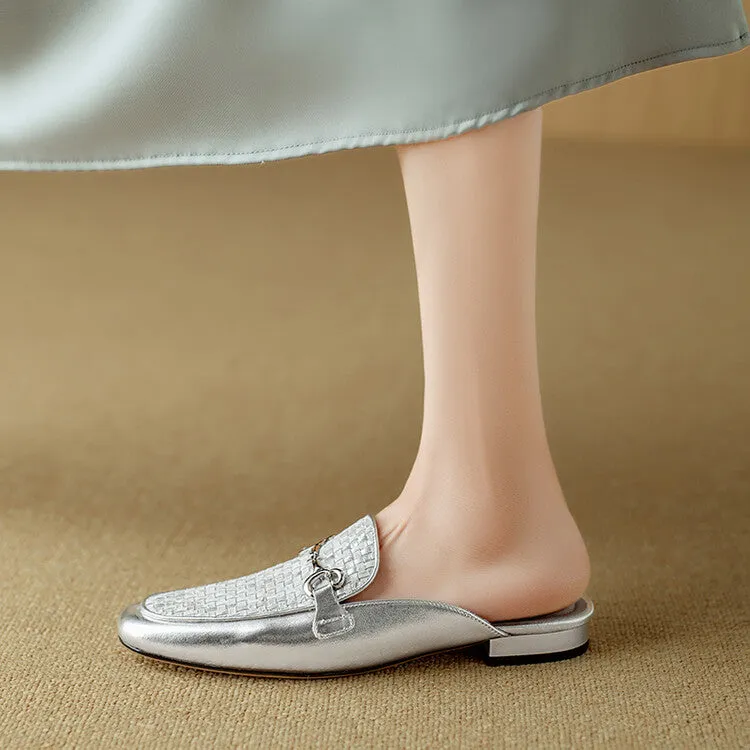 Ladies Round Toe Metal Bit Detail Mule Slip on
